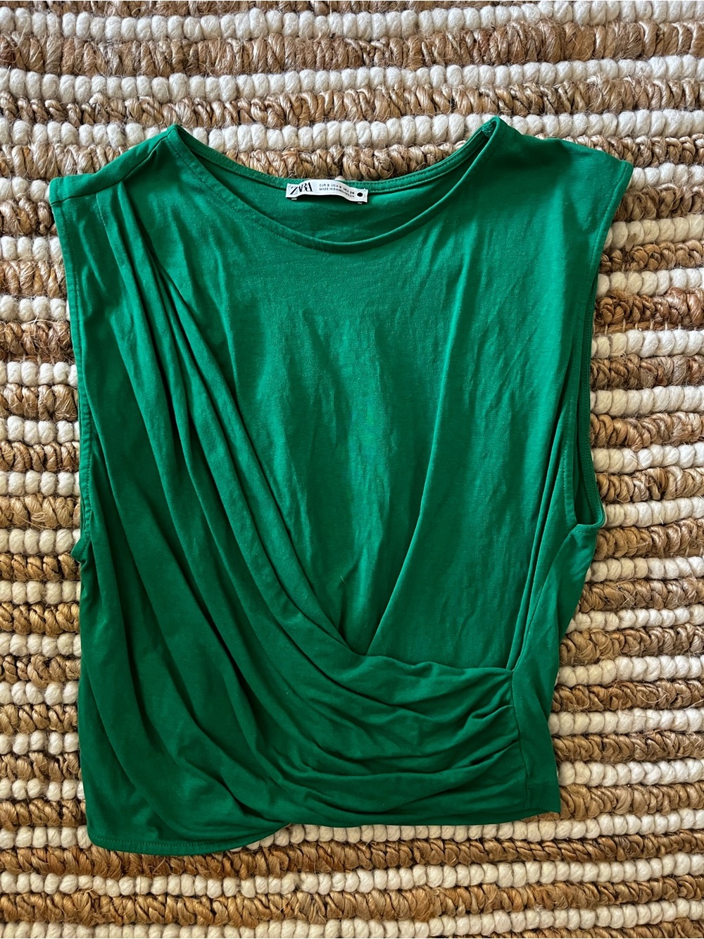 Zara Emerald Green Draped Sleeveless Tank